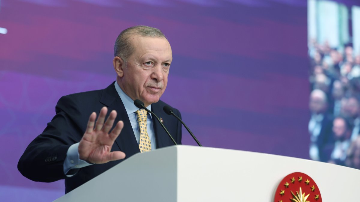 President Recep Tayyip Erdoğan speaks during the 7th Extraordinary General Assembly of the Confederation of Entrepreneurial Businesspeople of Türkiye (TÜGIK), Ankara, Türkiye, Jan. 22, 2026. (AA Photo)