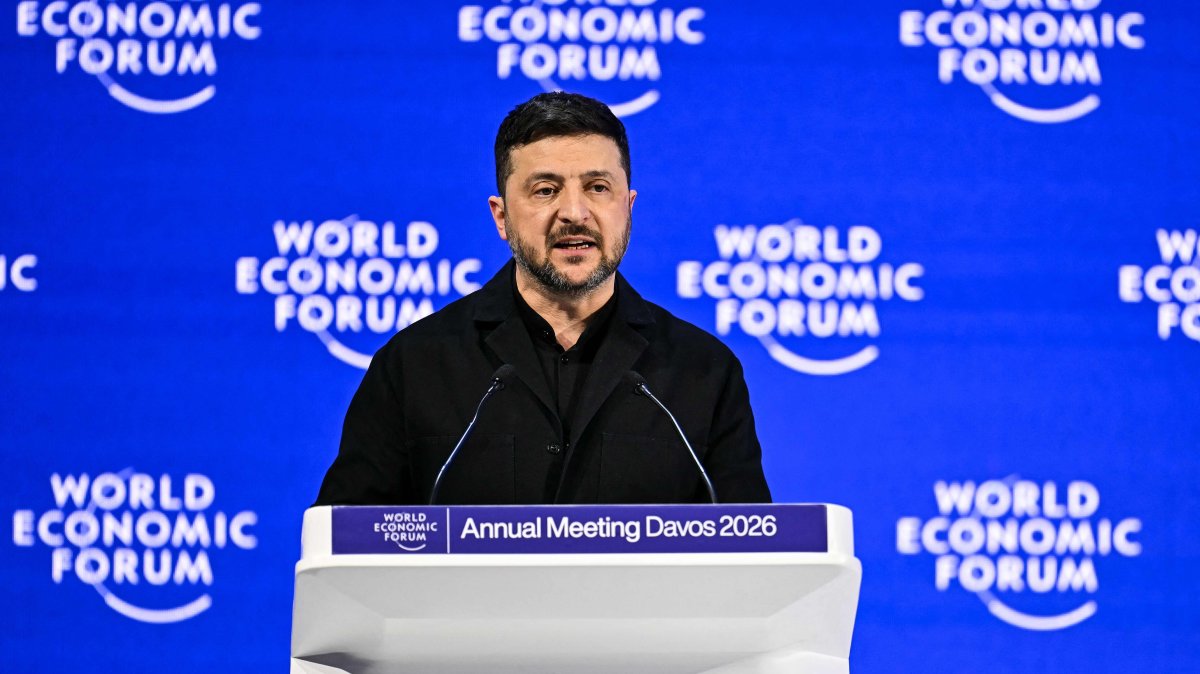 Ukraine's President Volodymyr Zelenskyy speaks during the World Economic Forum (WEF) annual meeting, Davos, Switzerland, Jan. 22, 2026. (AFP Photo)