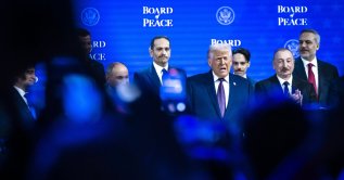 Foreign Minister Hakan Fidan (1st R) attends the "Board of Peace" ceremony, Davos, Switzerland, Jan. 22, 2026. (EPA Photo)