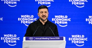 Ukraine's President Volodymyr Zelenskyy speaks during the World Economic Forum (WEF) annual meeting, Davos, Switzerland, Jan. 22, 2026. (AFP Photo)