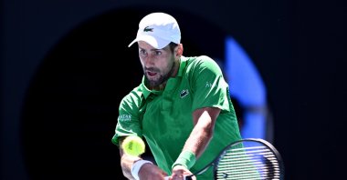 Serbia's Novak Djokovic in action during the men's second round match against Italy's Francesco Maestrelli on day 5 of the 2026 Australian Open tennis tournament at Melbourne Park, Melbourne, Australia, Jan. 22, 2026. (EPA Photo)