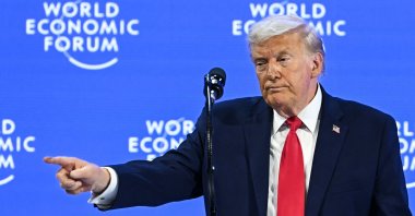 U.S. President Donald Trump gestures during the World Economic Forum (WEF) annual meeting, Davos, Switzerland, Jan. 21, 2026. (AFP Photo)