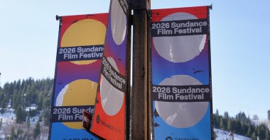 Signs hangs from a light pole on Old Main Street the day before the start of the 2026 Sundance Film Festival in Park City, Utah, U.S., Jan. 21, 2026. (EPA Photo)