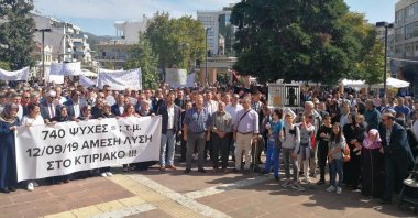 Turks in Western Thrace's Xanthi (Iskeçe) province protest the Greek government's assimilation policies in education, Xanthi, Western Thrace, Greece, Sept. 24, 2019. (Sabah Photo)
