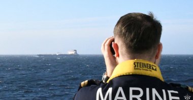 This photo, released on Jan. 22, 2026, is said to show the intervention of the French Navy on the high seas, in the Alboran Sea, on the cargo tanker Grinch, which had departed from Murmansk, Russia. (Reuters Photo)