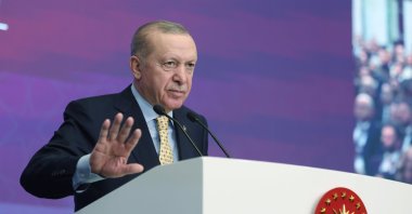 President Recep Tayyip Erdoğan speaks during the 7th Extraordinary General Assembly of the Confederation of Entrepreneurial Businesspeople of Türkiye (TÜGIK), Ankara, Türkiye, Jan. 22, 2026. (AA Photo)