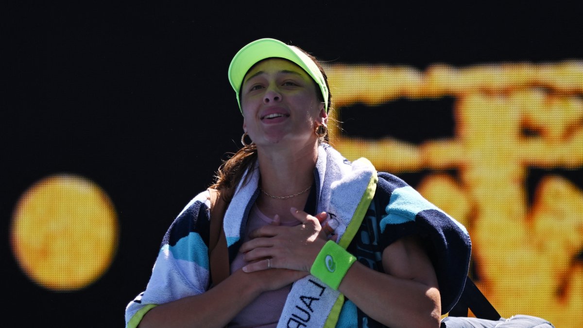 Türkiye's Zeynep Sönmez reacts after losing her Australian Open third-round match against Kazakhstan's Yulia Putintseva at Melbourne Park, Melbourne, Australia, Jan. 23, 2026. (Reuters Photo)