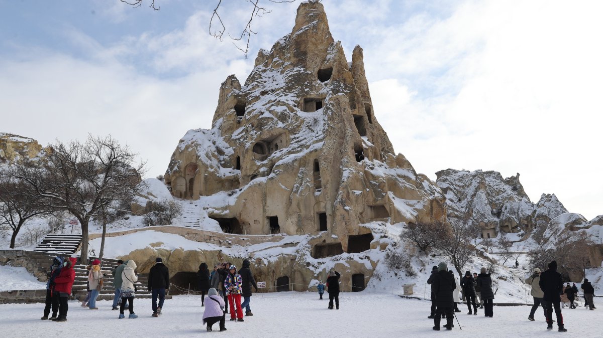 Visitors explore the Göreme Open-Air Museum, Nevşehir, Türkiye, Jan. 19, 2026. (AA Photo)