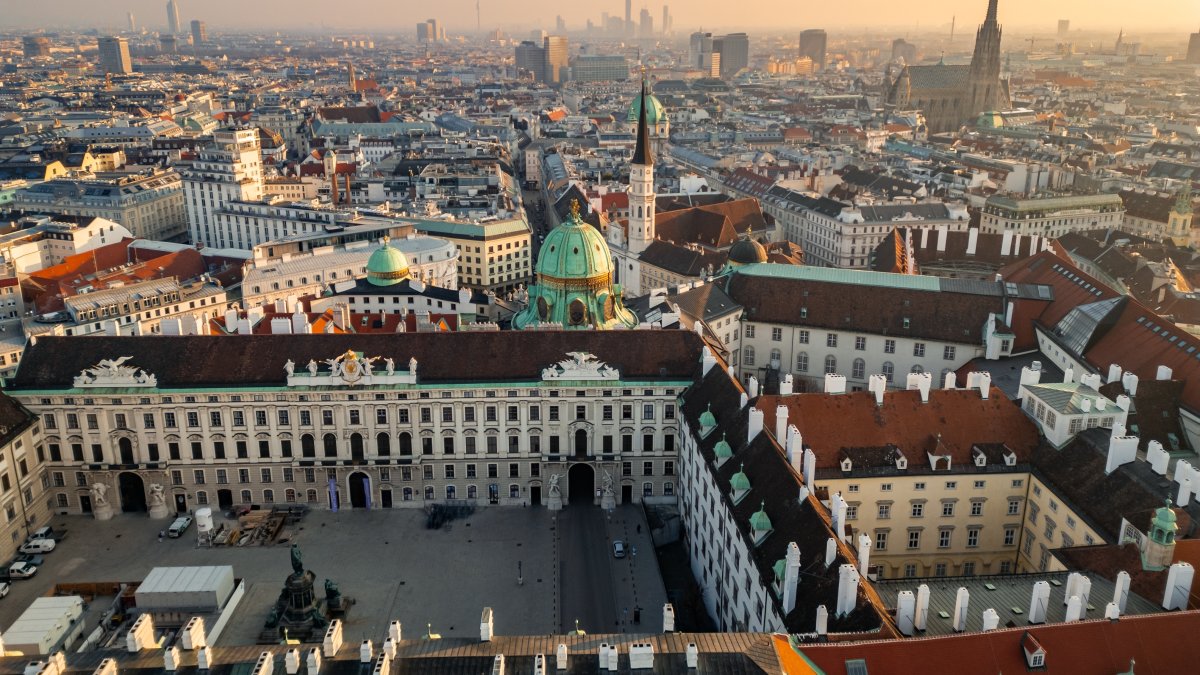 A drone aerial view shows the Vienna city center, Austria, Feb. 22, 2025. (Shutterstock Photo)
