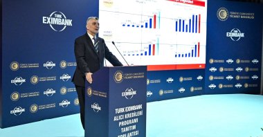 Trade Minister Ömer Bolat speaks during the Türk Eximbank Buyer Credit Program Launch Event, Istanbul, Türkiye, Jan. 23, 2025. (AA Photo)