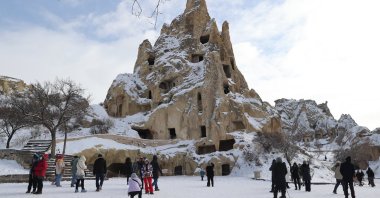 Visitors explore the Göreme Open-Air Museum, Nevşehir, Türkiye, Jan. 19, 2026. (AA Photo)