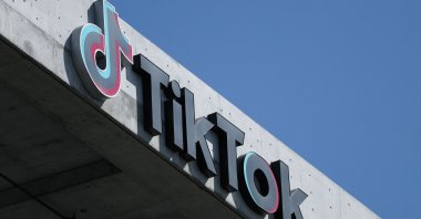The logo is displayed on signage outside TikTok offices in Culver City, California, U.S., Sept. 30, 2025. (AFP Photo)