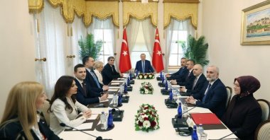 
President Recep Tayyip Erdoğan meets Balkan Peace Platform member delegates in Istanbul, Jan. 23, 2026. (IHA Photo)
