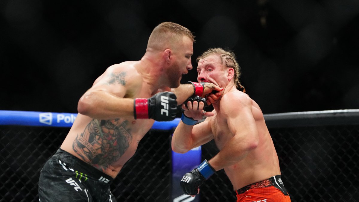 Justin Gaethje (red gloves) fights Paddy Pimblett during UFC 324 at T-Mobile Arena, Las Vegas, Nevada, U.S., Jan 24, 2026. (Imagn Images Photo via Reuters)