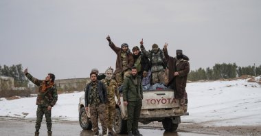 Syrian soldiers deploy near the front lines with the YPG 9 kilometres from the city of Hassakeh, Syria, Jan. 23, 2026. (EPA Photo)