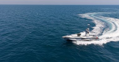 The ULAQ armed unmanned surface vessel (AUSV) developed for the Qatari Coast Guard by Ares Shipyard and ULAQ Global is seen in this photo at an undisclosed location, Jan. 3, 2026. (ULAQ Global Handout via AA Photo)