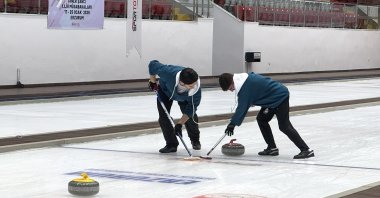 Türkiye’s national curling team players trains for the upcoming tournament, Erzurum, Türkiye, Jan. 25, 2026. (AA Photo)