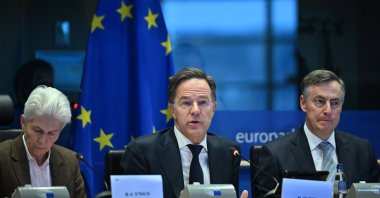 NATO Secretary-General Mark Rutte speaks at a joint session of the European Parliament’s Security and Defence Committee and Foreign Affairs Committee in Brussels, Jan. 26, 2026. (AA Photo)