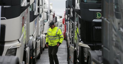 A truck driver stands during a protest by truck drivers and transport union representatives over disruptions linked to the European Union's new Entry-Exit System, at the North Macedonia-Greece border crossing in Gevgelija, Jan. 26, 2026. (Reuters Photo)