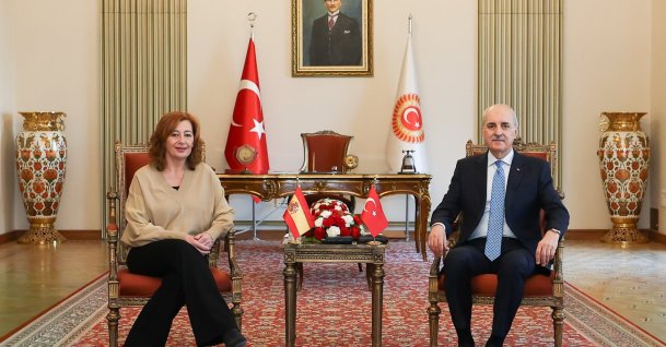 Parliament Speaker Numan Kurtulmuş meets with Francina Armengol Socias (L), the speaker of Spain’s Congress of Deputies, in Ankara, Türkiye, Jan. 26, 2026. (AA Photo)