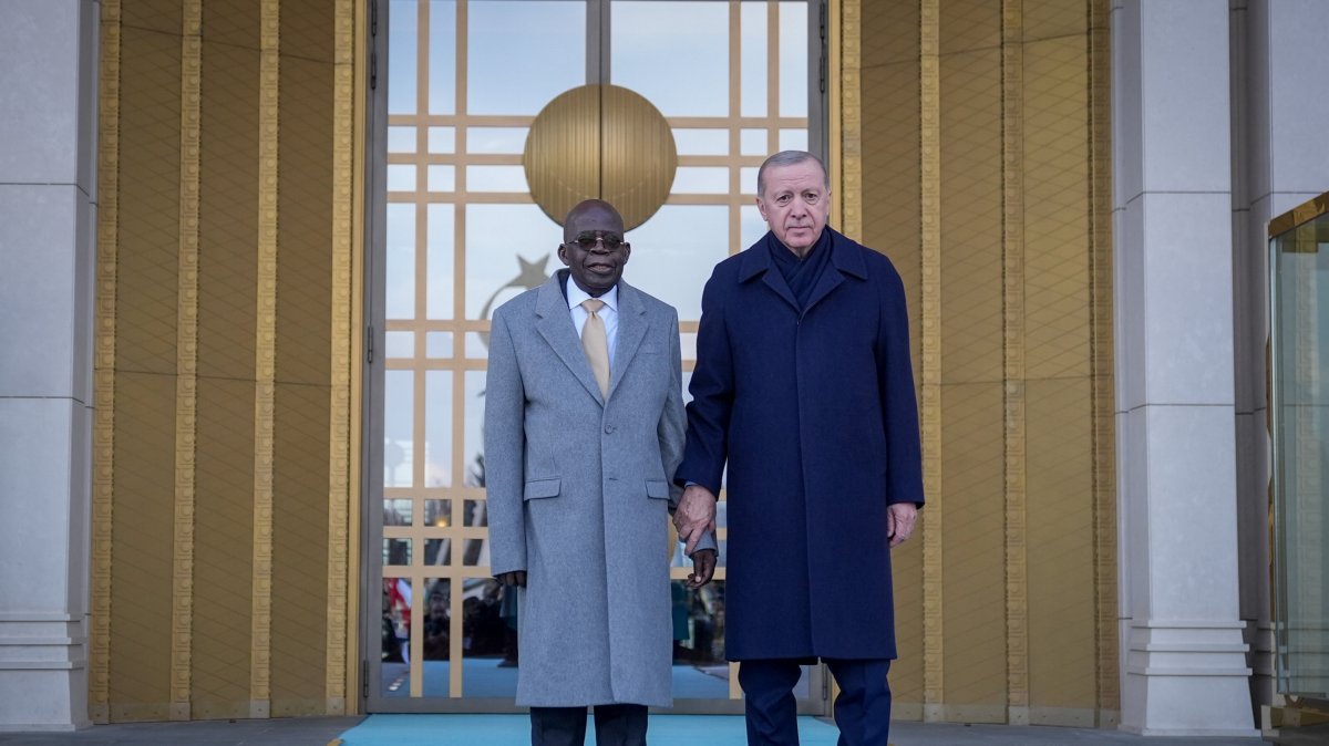 President Recep Tayyip Erdoğan welcomes Nigerian President Bola Ahmed Tinubu in an official ceremony, Ankara, Türkiye, Jan. 27, 2026. (AA Photo)