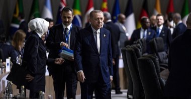 President Recep Tayyip Erdoğan arrives at the plenary meetings as heads of state and government met on the second day of the G20 Leaders' Summit, Johannesburg, South Africa, Nov. 23, 2025. (Getty Images Photo)