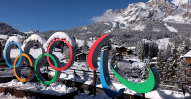 General view of the Olympic rings and the Paralympics Agitos logo ahead of the Milano Cortina 2026 Winter Olympics, Cortina d'Ampezzo, Italy, Jan. 26, 2026. (Reuters Photo)