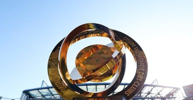 Detailed view of the FIFA Club World Cup trophy ahead of the pre-season friendly match between Chelsea and Bayer Leverkusen at Stamford Bridge, London, U.K., Aug. 8, 2025. (Getty Images Photo)