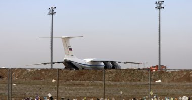 Russian Air Force Ilyushin Il-76MD-90A heavy strategic airlifter at Qamishli airbase, northeast Syria, Jan. 27, 2026. (EPA Photo)
