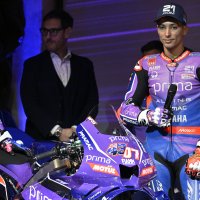 Turkish rider Toprak Razgatlıoğlu delivers a speech with the Prima Pramac Yamaha he will race in the 2026 MotoGP season during the bike’s official launch at the Accademia Musicale Chigiana, Siena, Italy, Jan. 1, 2026. (AA Photo)