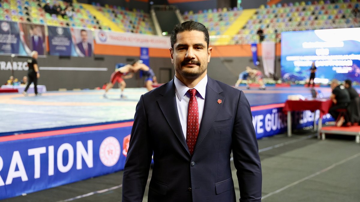 Turkish Wrestling Federation President Taha Akgül poses for a photo during the Under-23 Turkish Wrestling Championships, Trabzon, Türkiye, Jan. 27, 2026. (AA Photo)
