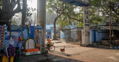 A stray dog roams at the entrance of the Infectious Diseases and Beliaghata General Hospital, Kolkata, India, Jan. 28, 2026. (AP Photo)
