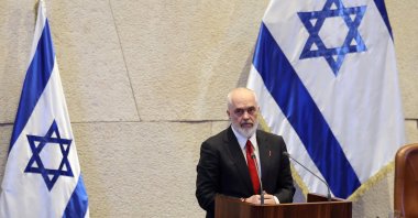 Albania's Prime Minister Edi Rama addresses a plenary session of the Knesset, the Israeli Parliament, in Jerusalem, Jan. 26, 2026. (EPA Photo)