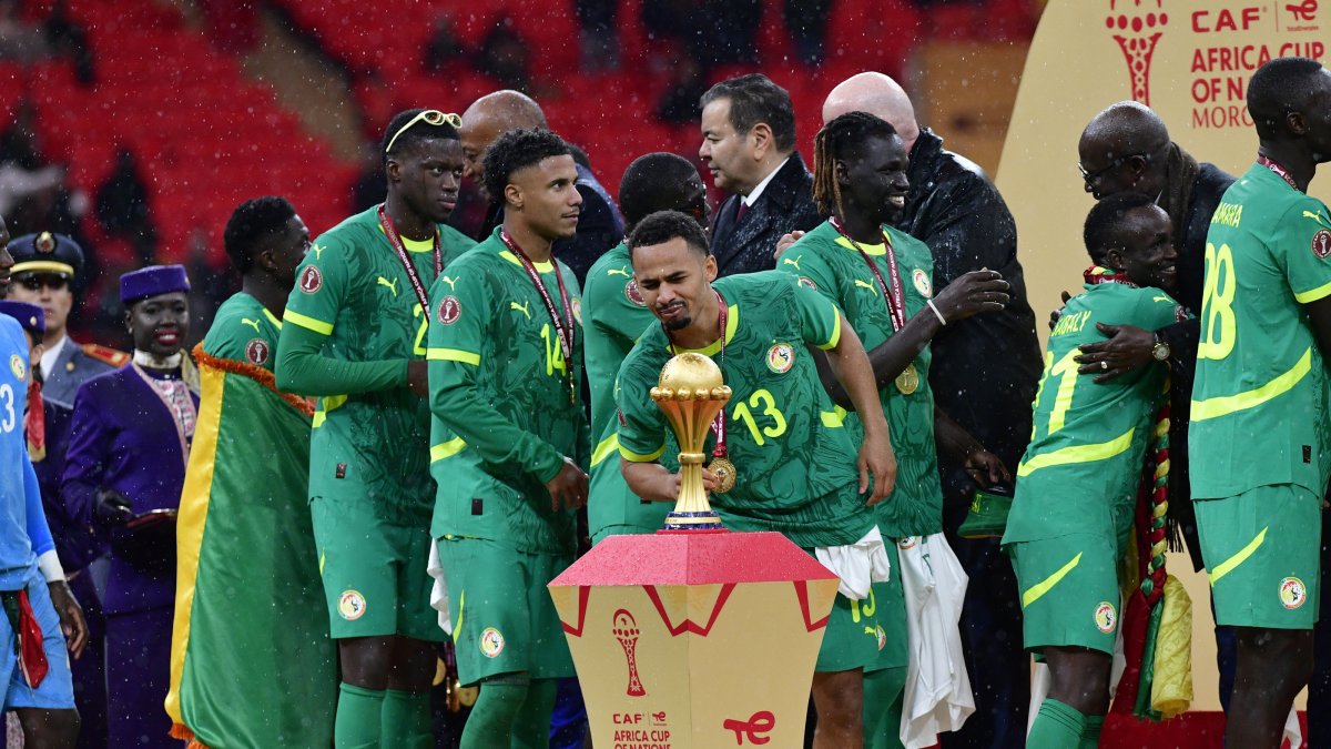 Senegal's Iliman Cheikh Baroy Ndiaye (C) at the end of the Africa Cup of Nations (AFCON) final football match between Senegal and Morocco, Rabat, Morocco, Jan. 18, 2026. (EPA Photo)