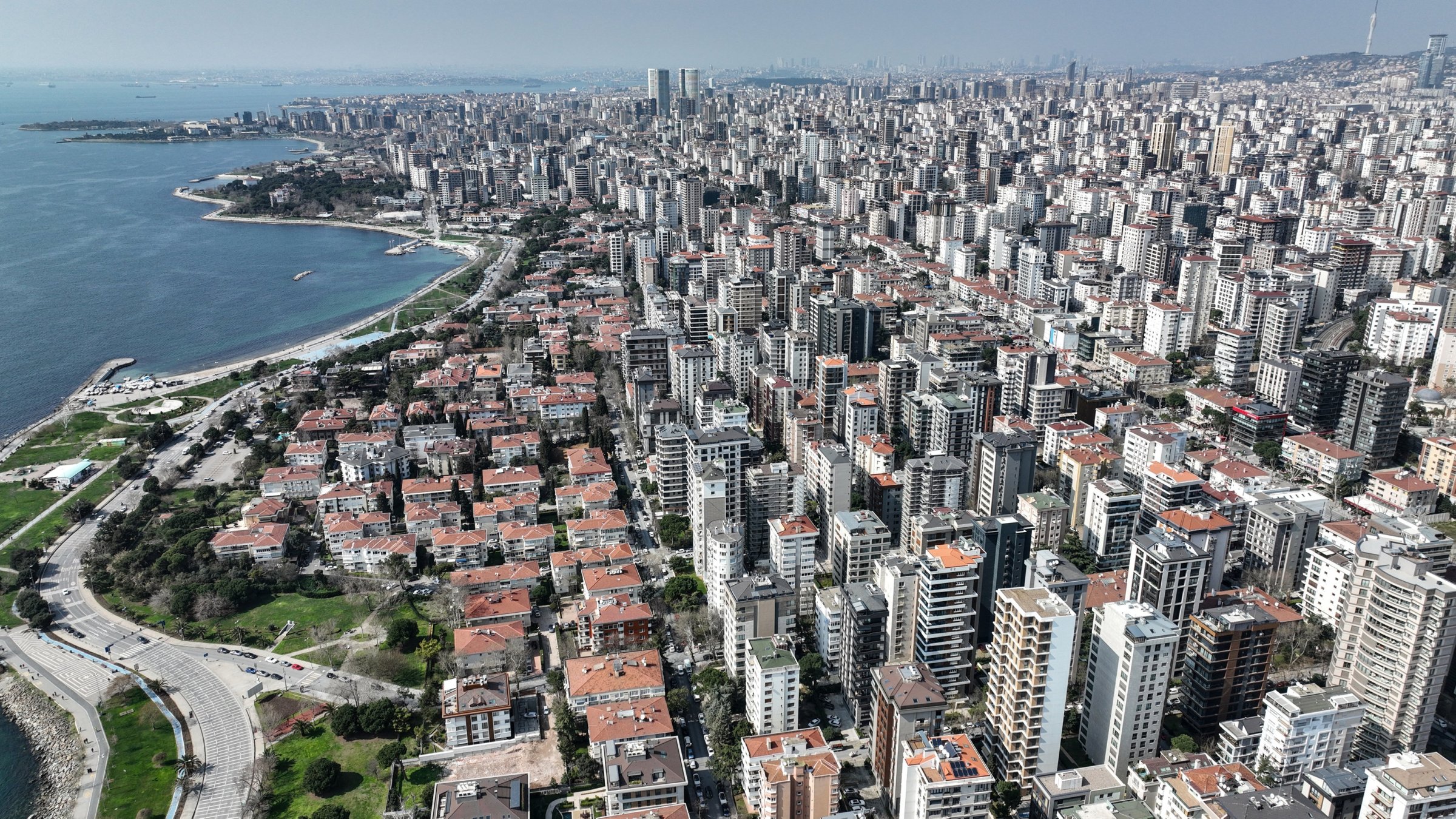An aerial photograph taken with a drone shows a view of the Kadıköy district of Istanbul, Türkiye, March 20, 2023. (EPA Photo)