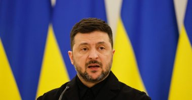 Ukraine's President Volodymyr Zelenskyy speaks during a joint press conference with Lithuania's President and Poland's President, in Vilnius, Jan. 25, 2026. (AFP Photo)