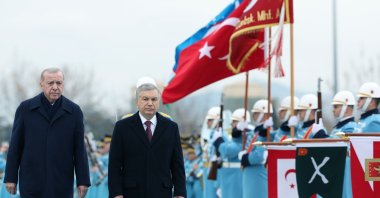 President Recep Tayyip Erdoğan welcomes Uzbekistan's President Shavkat Mirziyoyev in an official ceremony in Ankara, Jan. 29, 2026. (AA Photo)