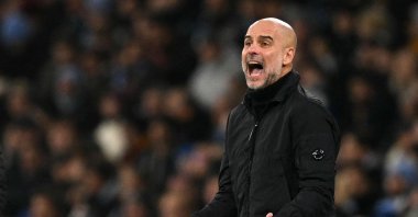Manchester City's Spanish manager Pep Guardiola shouts instructions to the players from the touchline during the UEFA Champions League football match between Manchester City and Galatasaray at the Etihad Stadium, Manchester, U.K., Jan. 28, 2026. (AFP Photo)