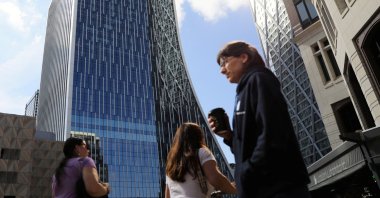 People walk past the new headquarters of the European Bank for Reconstruction and Development (EBRD), Canary Wharf, London, Britain, Sept. 14, 2023. (Reuters Photo)