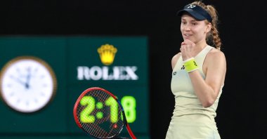 Kazakhstan's Elena Rybakina celebrates after victory against Belarus' Aryna Sabalenka during their women's singles final match on day fourteen of the Australian Open tennis tournament in Melbourne, Australia, Jan. 31, 2026. (AFP Photo)