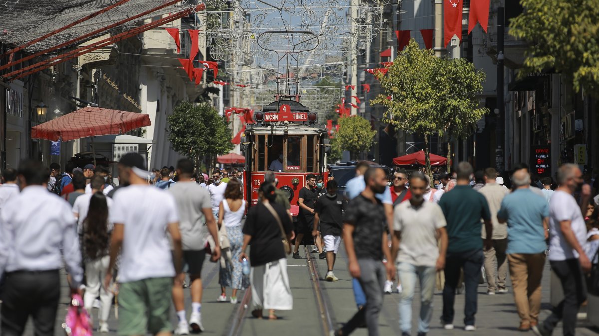 People walk along Istiklal Street, the main shopping street in Istanbul, Türkiye, July 27, 2021. (AP Photo) 