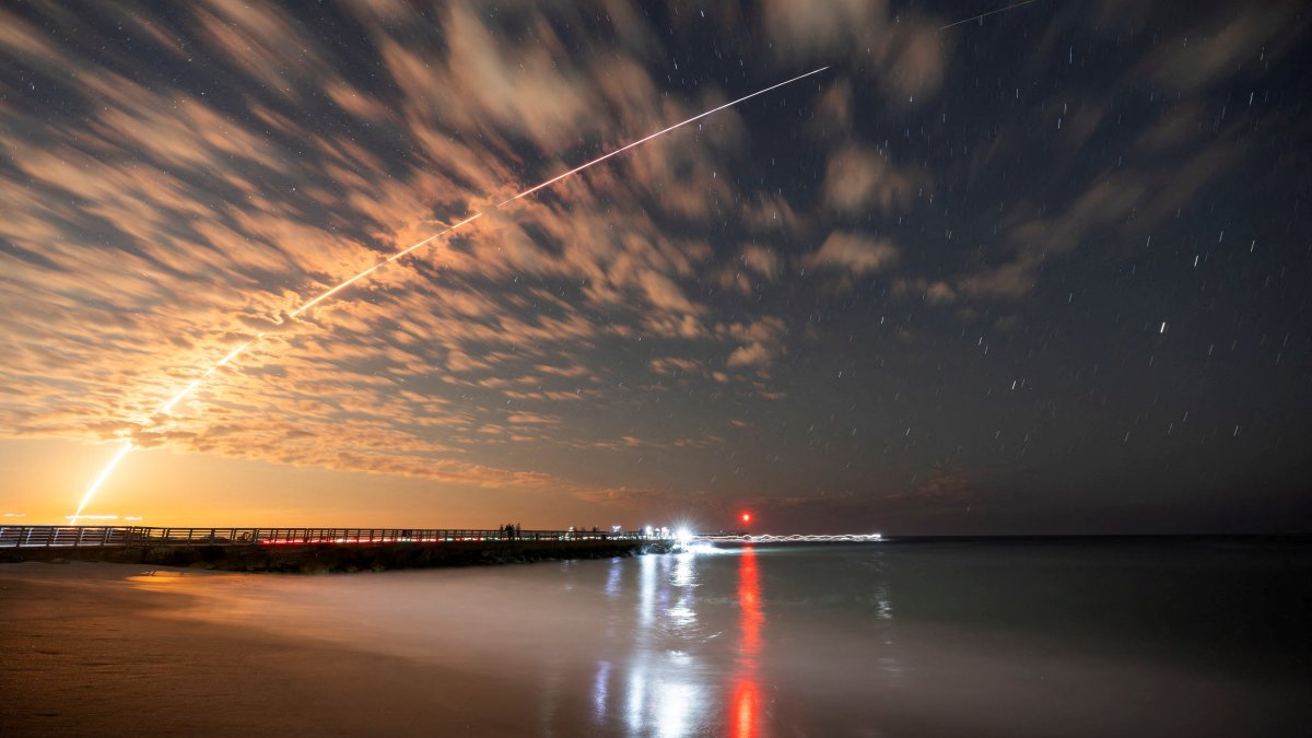 The SpaceX Falcon 9 rocket carrying Starlink satellites is seen over Sebastian Inlet after launching from Cape Canaveral, Florida, U.S., Feb. 26, 2025. (Reuters Photo)