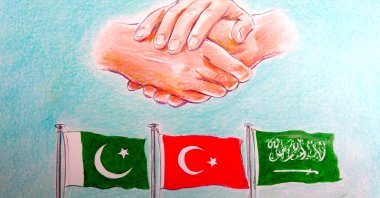 "Türkiye, Saudi Arabia and Pakistan occupy pivotal positions on the region’s evolving connectivity map." (Illustration by Erhan Yalvaç)