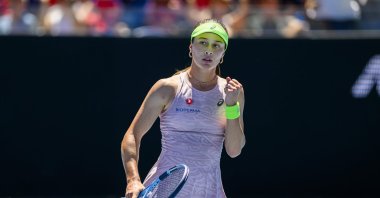 Turkish national tennis player Zeynep Sönmez in action against Kazakhstan’s Yulia Putintseva in their third-round match at the Australian Open, Melbourne, Australia, Jan. 23, 2026. (AA Photo)
