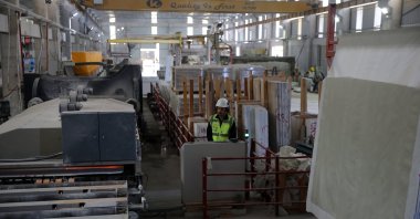 A worker is seen in a factory producing marble, Muğla, southwestern Türkiye, Jan. 30, 2026. (AA Photo)