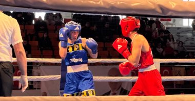 Turkish boxers in action during the Turkish Individual Boxing Championships, Kocaeli, Türkiye, Feb. 1, 2026. (DHA Photo)