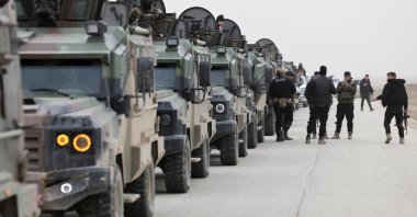 Syrian Interior Ministry security forces vehicles prepare to enter the city of Hassakah, northeastern Syria, Feb. 2, 2026. (Reuters Photo)