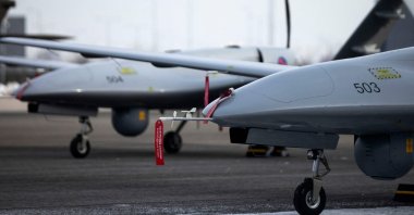 Croatia’s Turkish-made Bayraktar TB2 combat displayed at the Colonel Marko Zivkovic military base, Pleso Airport, near Zagreb, Croatia, Jan. 12, 2026. (AFP Photo)