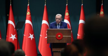 President Recep Tayyip Erdoğan speaks to reporters after a Cabinet meeting in the capital Ankara, Feb. 2, 2026. (AA Photo)