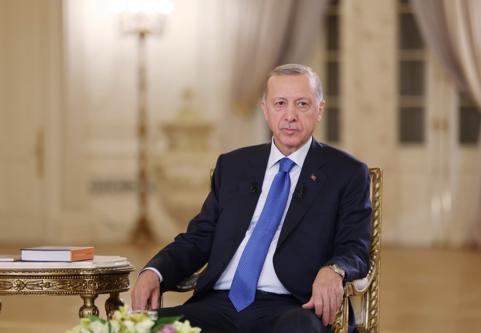 President Recep Tayyip Erdoğan speaks in an interview with Asharq Al-Awsat, in this photo released on Feb. 3, 2026. (Presidential Communications Directorate Handout)